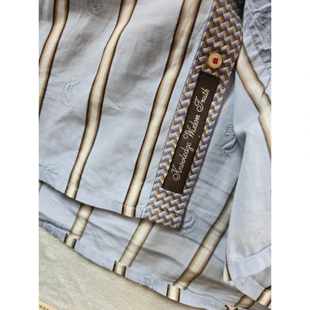 Robert Graham Shirt Mens 2XL Blue Striped Cotton Paisley Long Sleeve Button Down